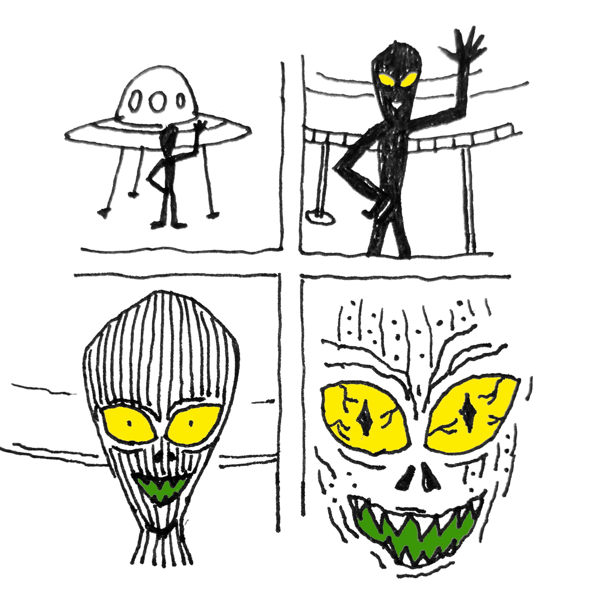 Planos do cómic Extraterreste acabado de chegar á terra, saudando